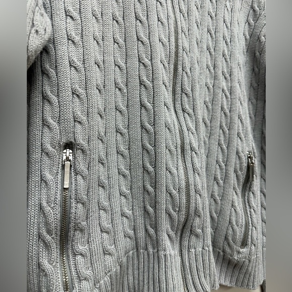 Lauren Ralph Lauren Women’s Gray Cable Knit Cardigan Zip Up Sweater Long Sleeves - Picture 4 of 6